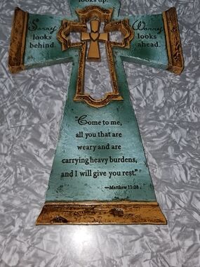 Turquoise and Gold Inspirational Cross Wall Decor